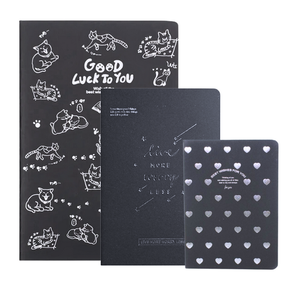 Cuadernos Hojas Negras Grande, Mediano Y Chico Set De 3 Unid