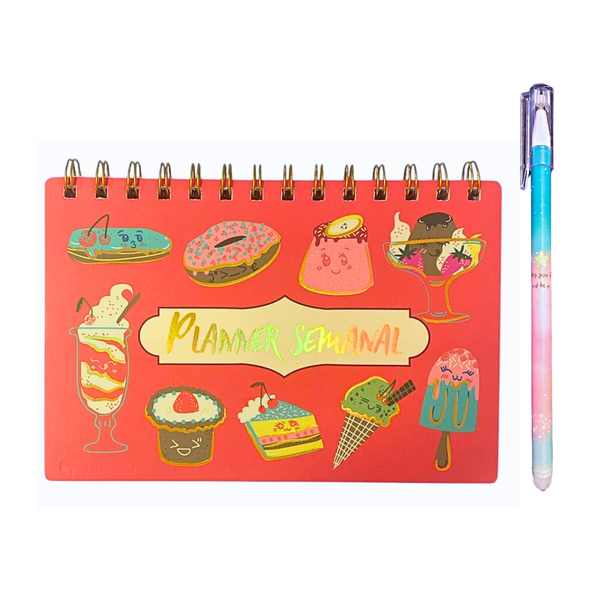 Planner Semanal Diseños Kawaii 50 Hojas + Lápiz Pasta Kawaii