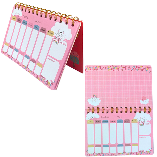 Planner Semanal Diseños Kawaii 50 Hojas + Lápiz Pasta Kawaii