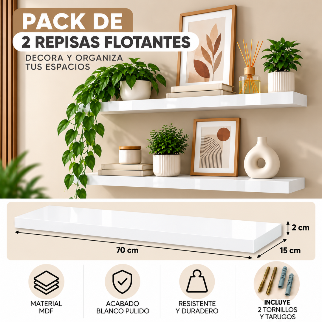 Repisa Flotante De Pared MDF 70 Cm Estante Decorativo