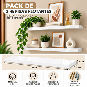 Repisa Flotante De Pared MDF 70 Cm Estante Decorativo