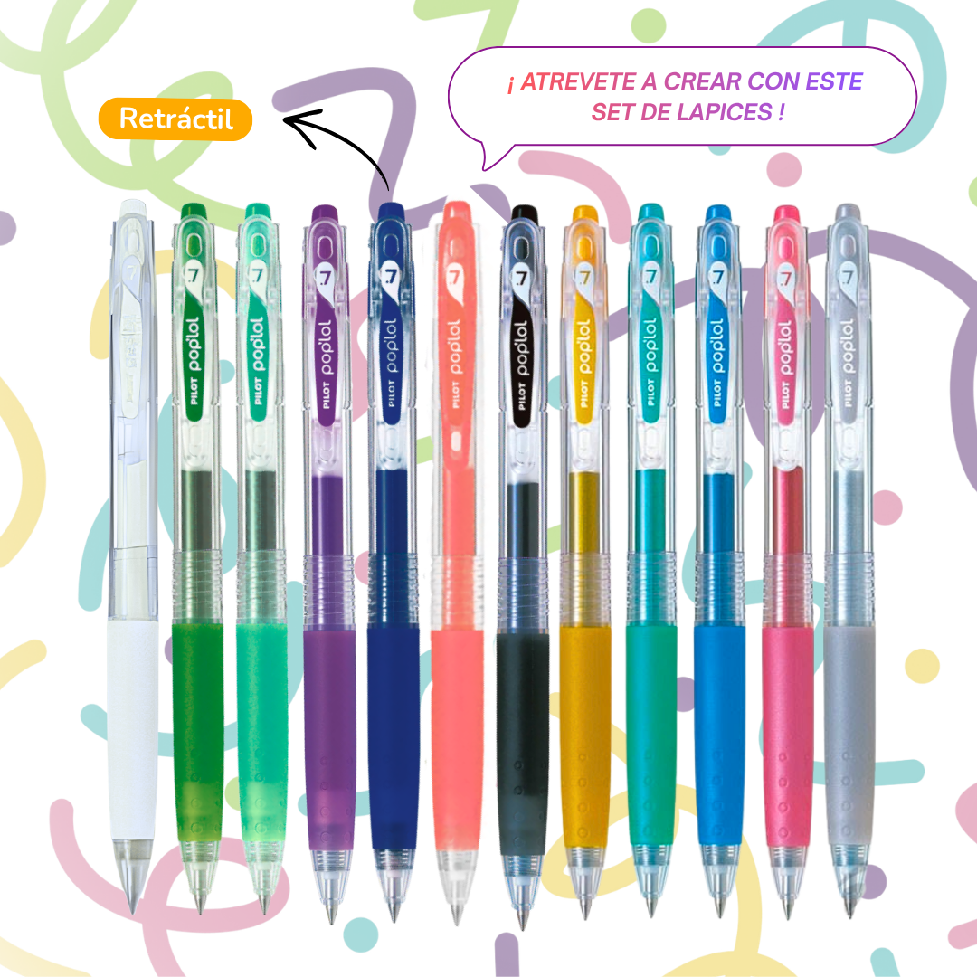 Lápices Tinta Gel 0.7mm Pilot Pop'lol Set De 12