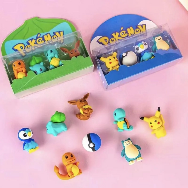 Set De 8 Gomas De Borrar Escolar Pikachu