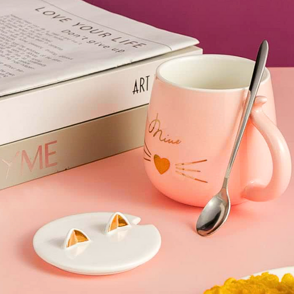 Set De 2 Tazas Mug Tazón De Gatito Tiernos Apilables