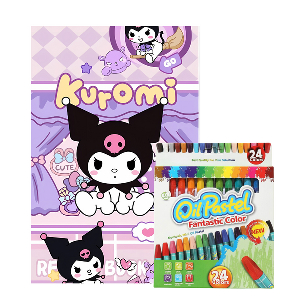 Libro Para Colorear De Kuromi + 24 Lápices De Cera Crayón