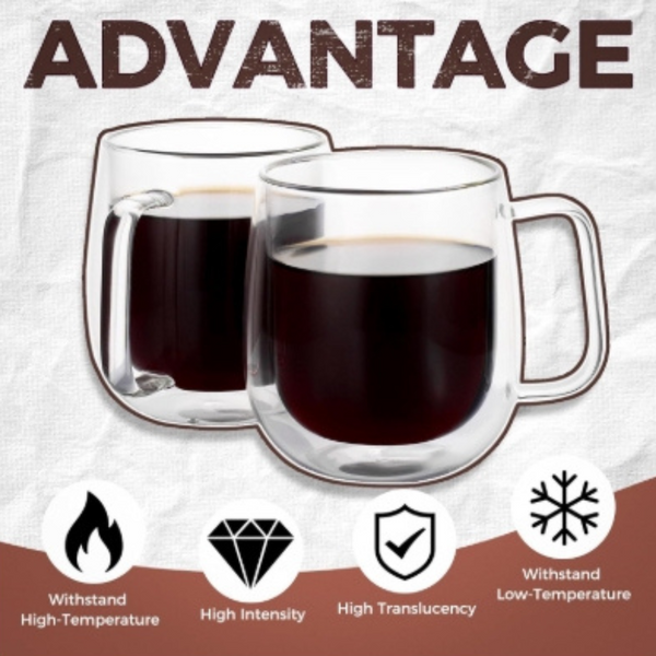 Set 2 Taza De Doble Cubierta De Vidrio 250ml Mug