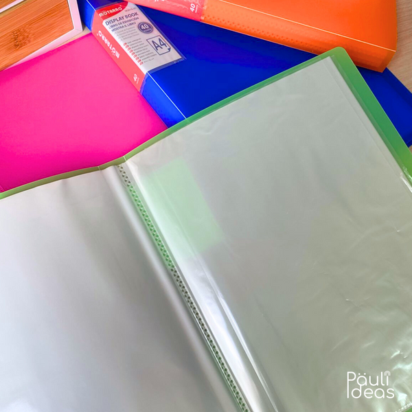 Carpeta Archivadora Color Neón 40 Fundas Transparentes A4