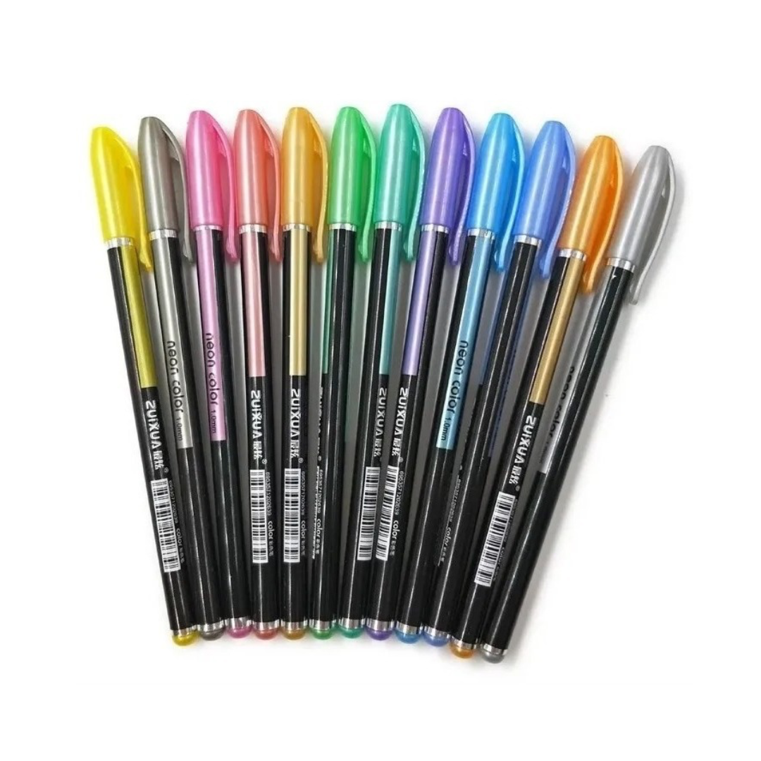 Cuaderno Hojas Negras + 12 Lápices Gel Colores Metalizados