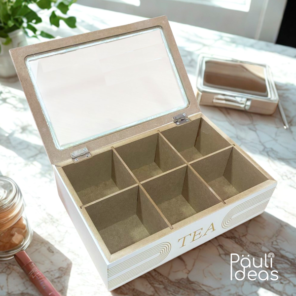 Caja Organizadora De Madera Para Té Con 6 Compartimientos