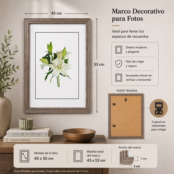 Marco Decorativo 40x50cm Cuadro Portarretrato Con Vidrio