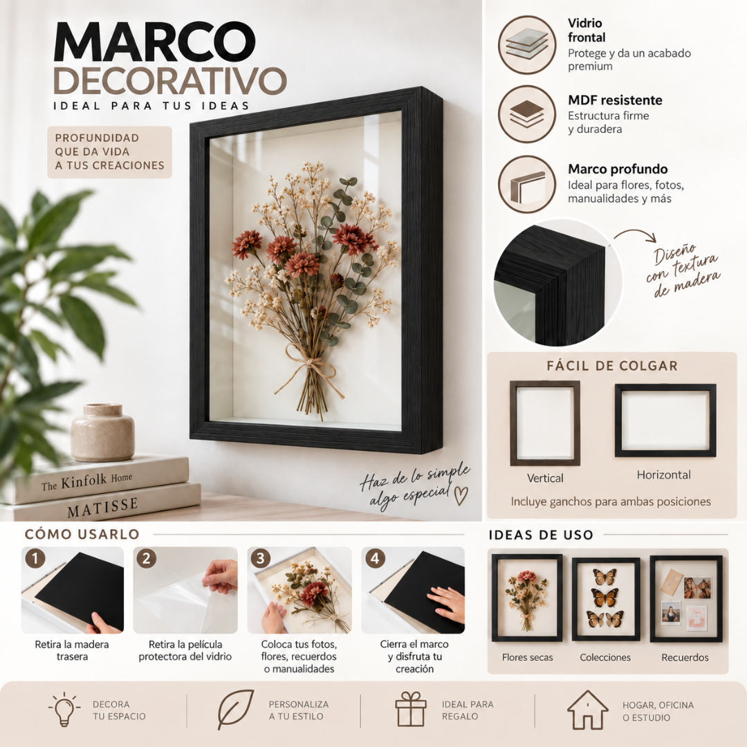 Marco Shadow Box Para Foto 30x40 Cm Profundidad 3 Cm Madera