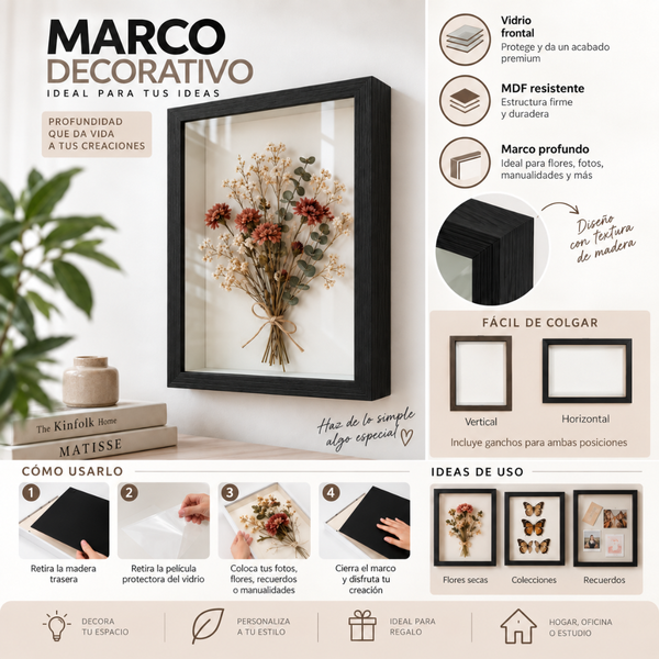 Marco Shadow Box Para Foto 30x40 Cm Profundidad 3 Cm Madera