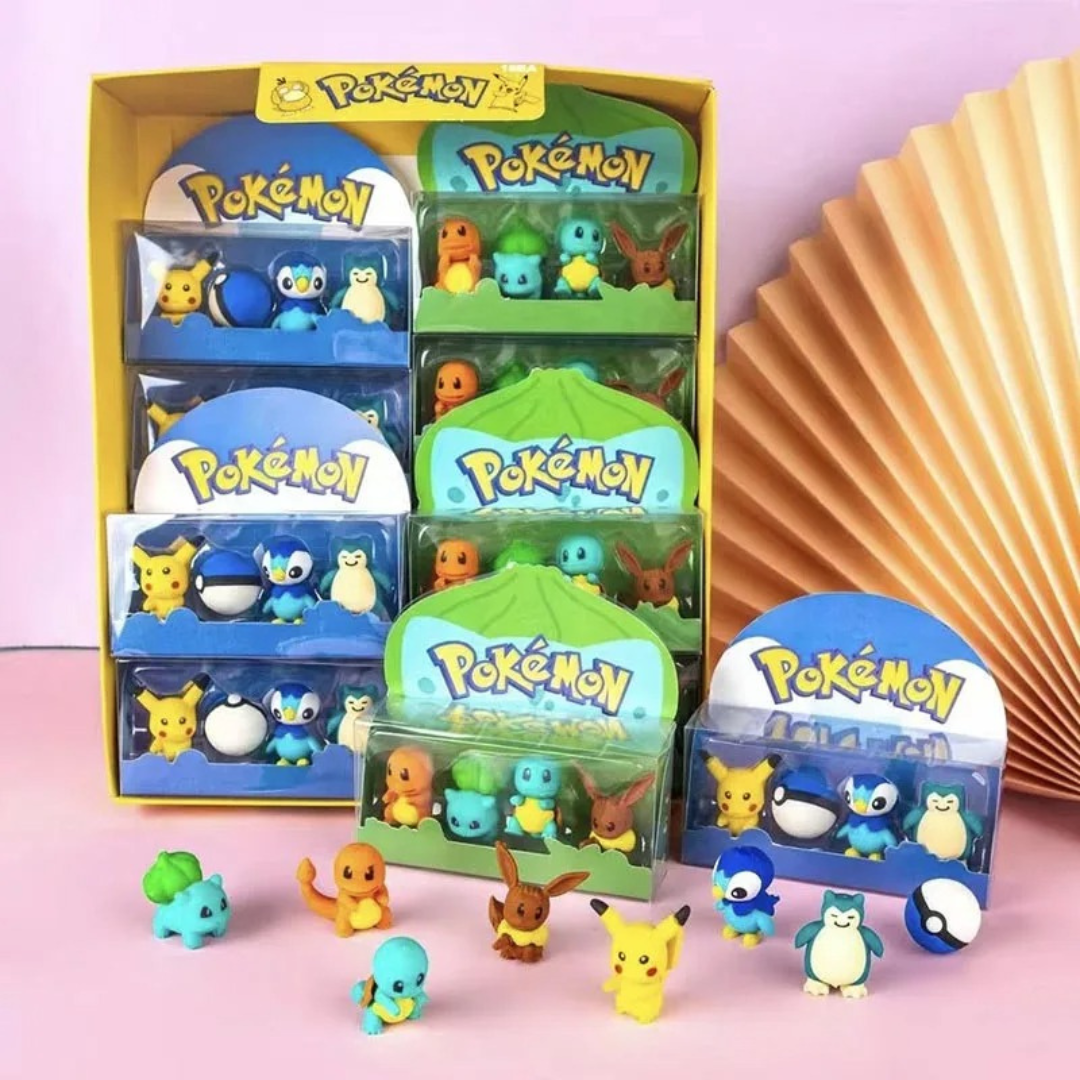 Set De 8 Gomas De Borrar Escolar Pikachu