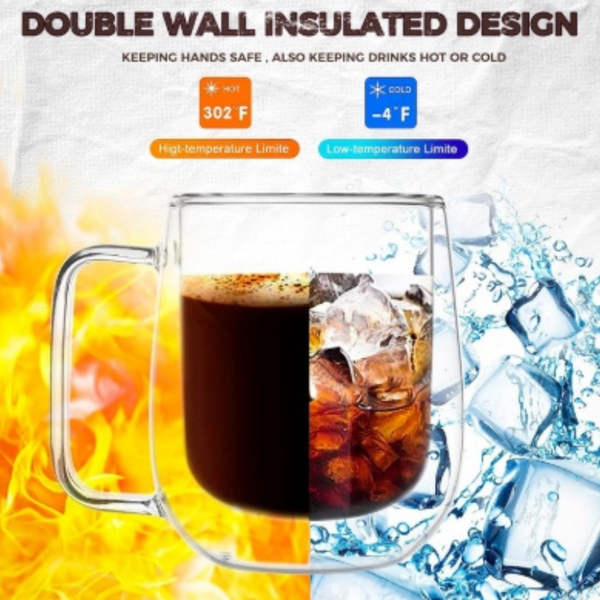 Set 2 Taza De Doble Cubierta De Vidrio 250ml Mug