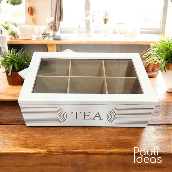 Caja Organizadora De Madera Para Té Con 6 Compartimientos