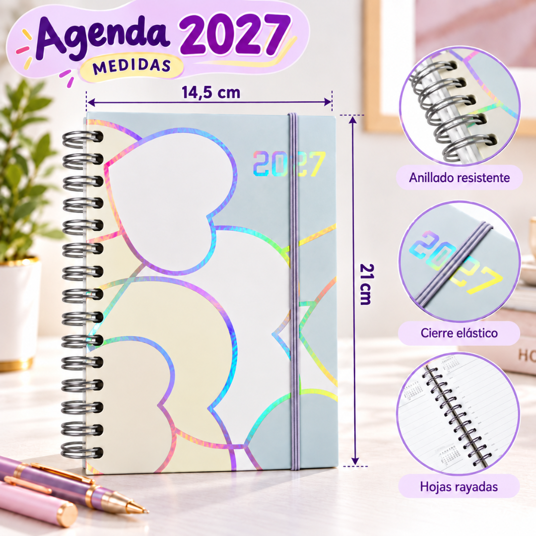 Agenda 2027 A5 Anillada Tapa Dura Planificador Diario Kawaii