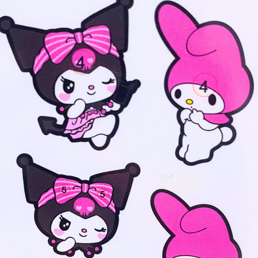 Set de Stickers y Accesorios De Kuromi, My Melody y Cinnamoroll