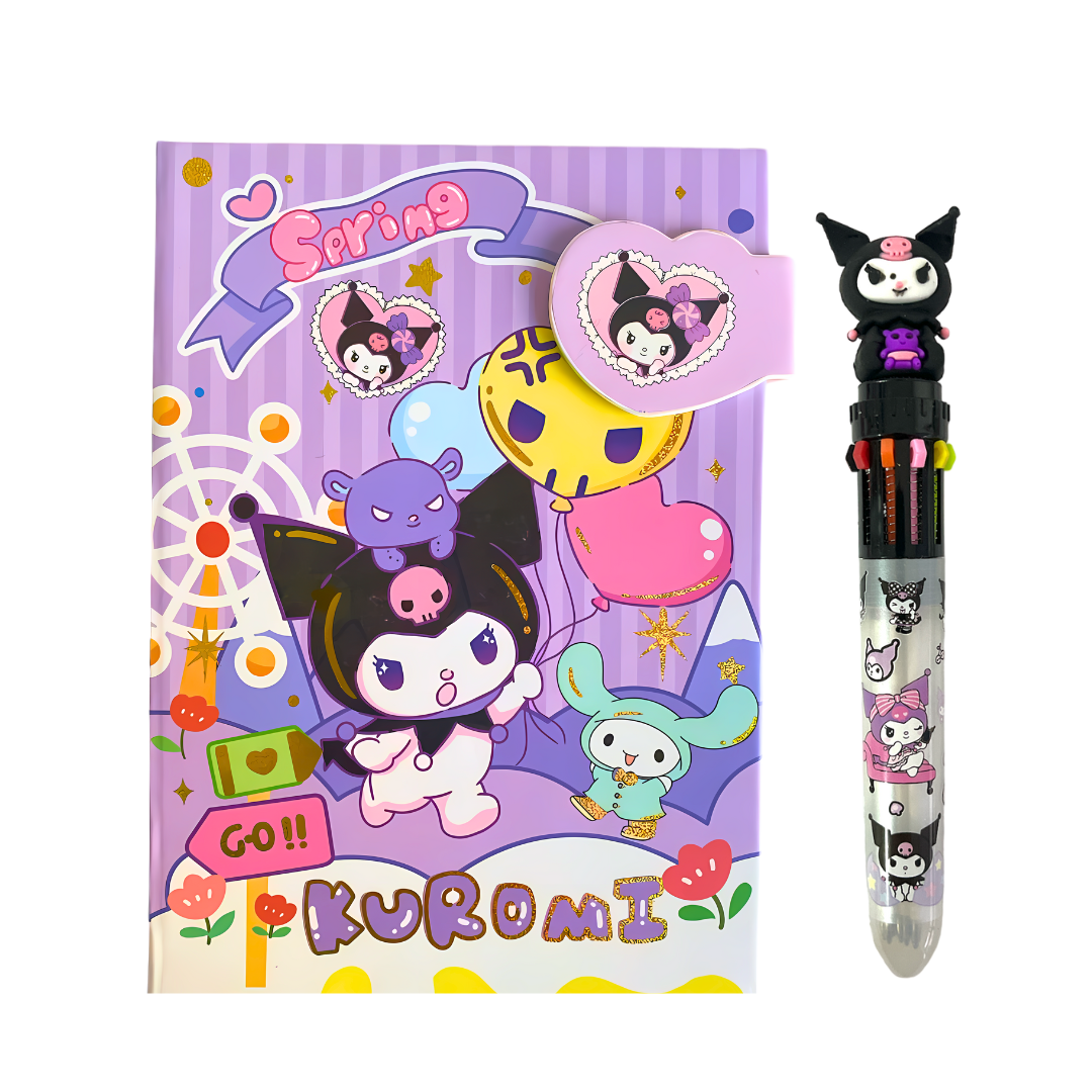 Set Agenda Libreta Kuromi + 1 Lápiz Multicolor Kawaii