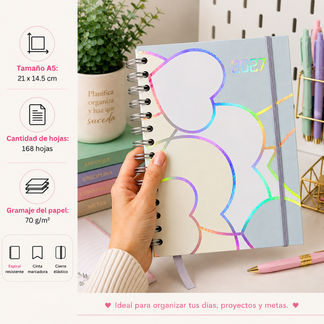 Agenda 2027 A5 Anillada Tapa Dura Planificador Diario Kawaii