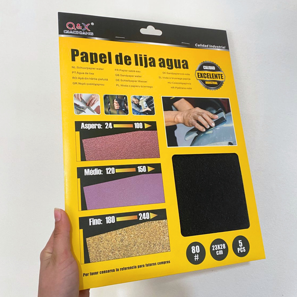 Papel De Lija Al Agua Grano Fino 23x28 Cm Pack De 5