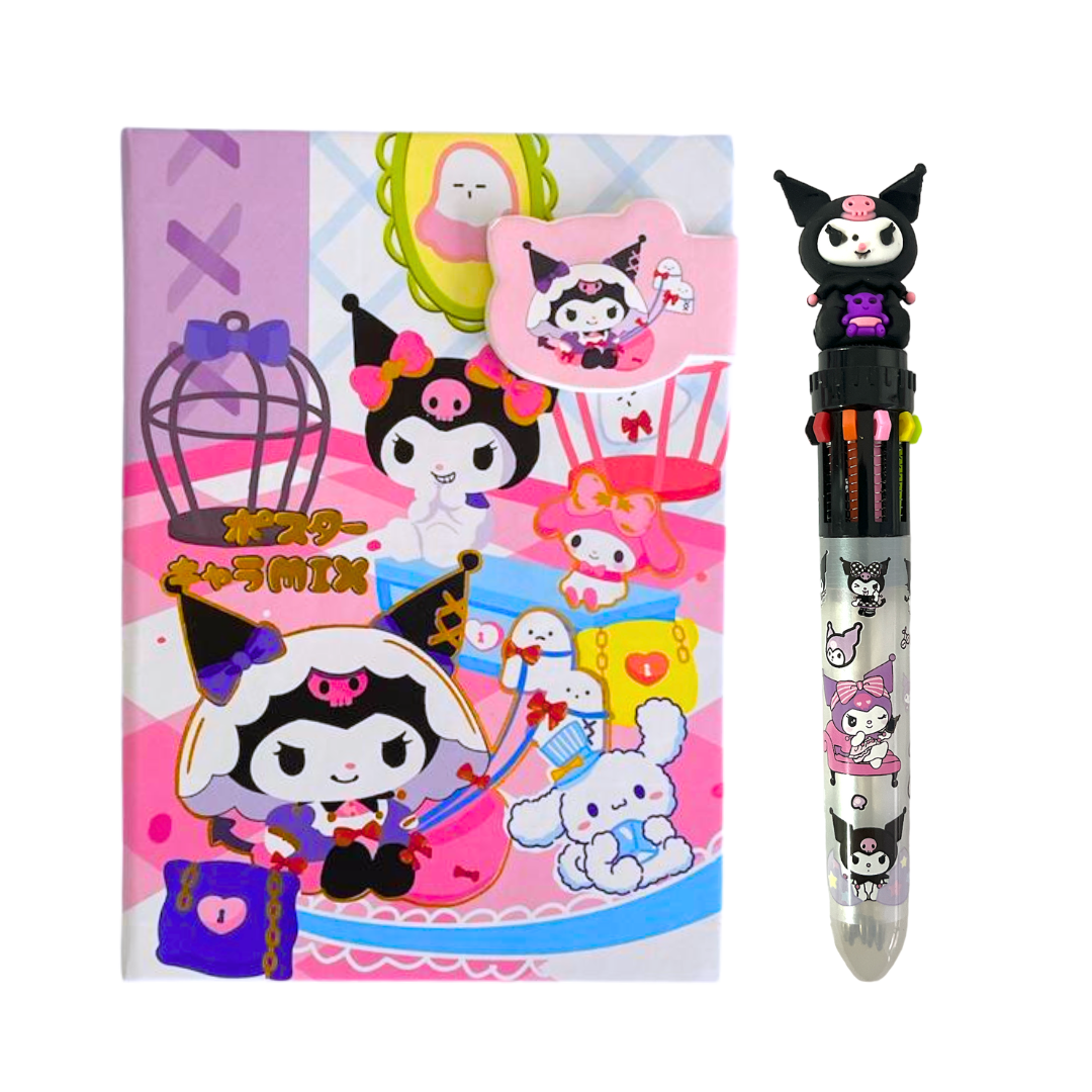 Set Agenda Libreta Kuromi + 1 Lápiz Multicolor Kawaii