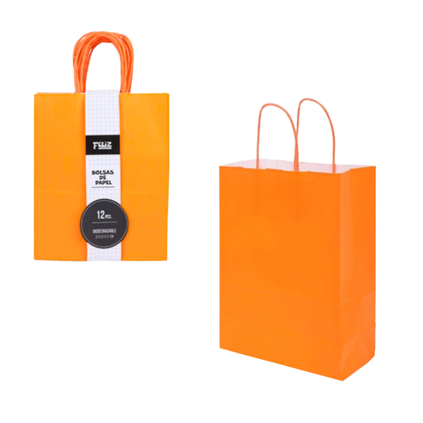 Bolsas De Papel Regalo Kraft Con Manilla Pack 12