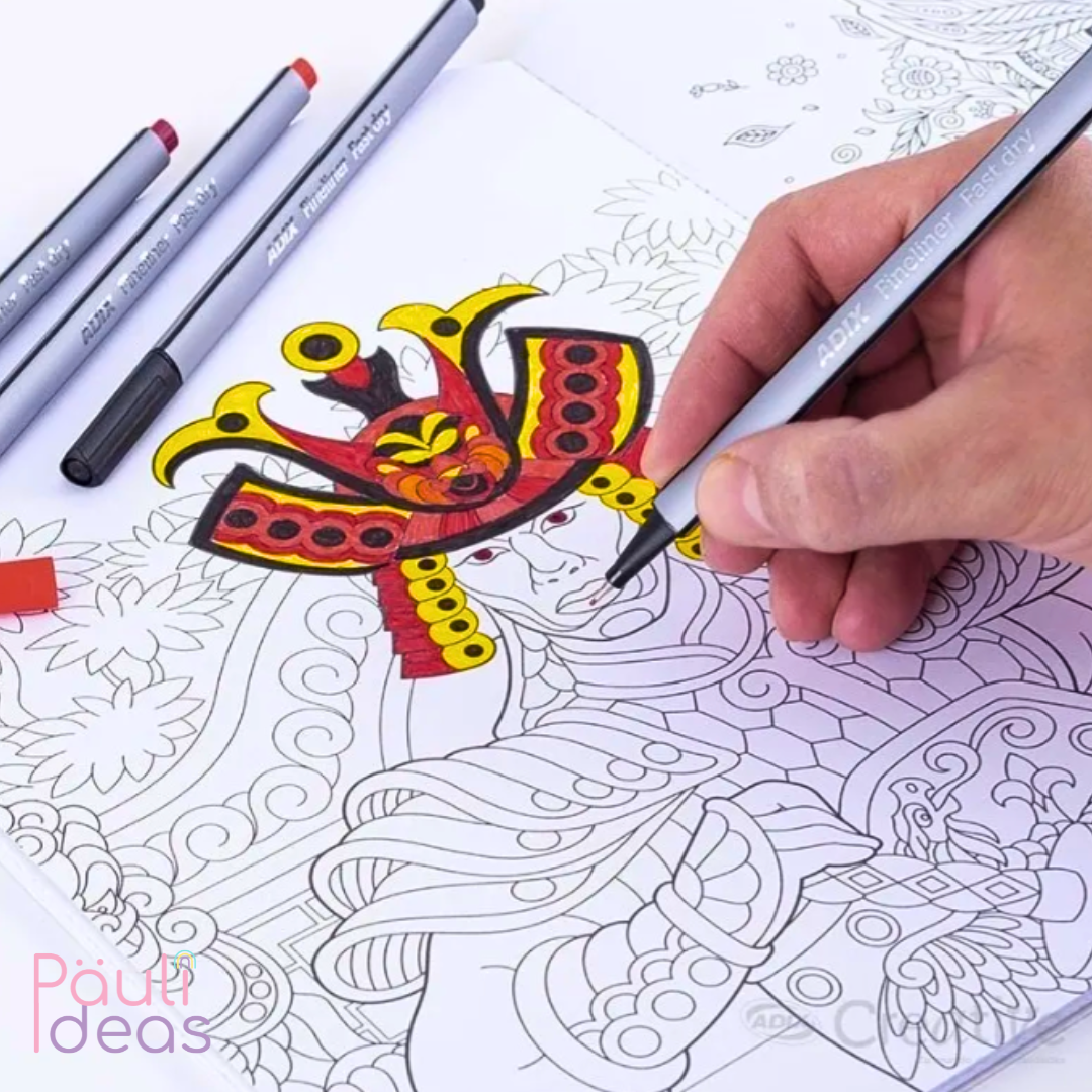 Libro Mándala Flores + 12 Lápices Fineliner Adix 0.4 Mm