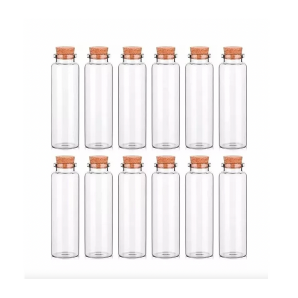 Set De 12 Mini Botella Vidrio Con Tapa Corcho 10 cm x 3 cm