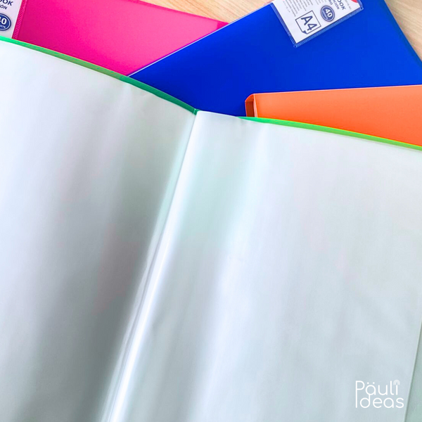 Carpeta Archivadora Color Neón 40 Fundas Transparentes A4