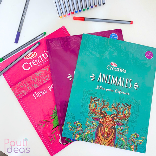 Libro Mándala Animales + 12 Lápices Fineliner Adix 0.4 Mm