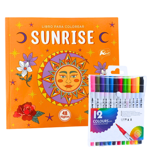 Libro Mandala Sunrise + 12 Plumones Doble Punta Fina/gruesa