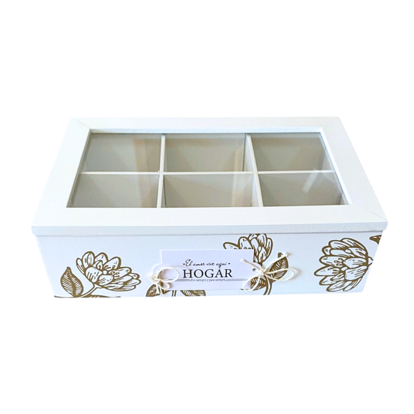 Caja Organizadora De Madera Para Té Con 6 Compartimientos