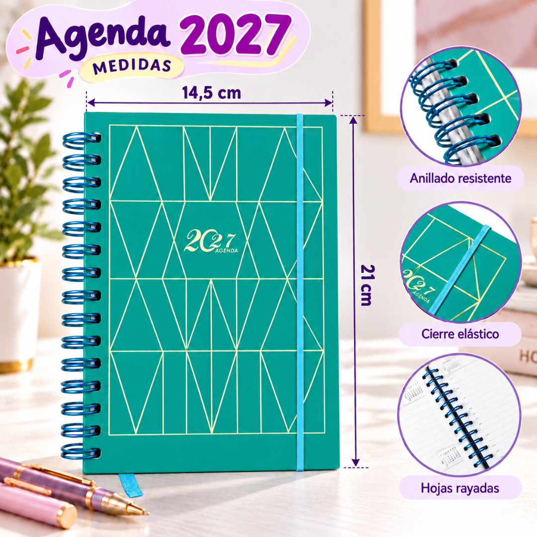 Agenda 2027 A5 Anillada Tapa Dura 168 Hojas Con Elástico