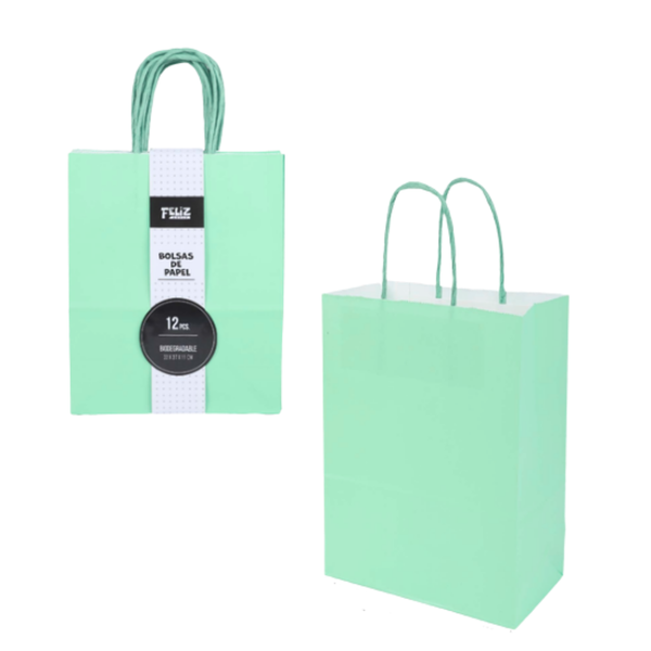 Bolsas De Papel Regalo Kraft Con Manilla Pack 12