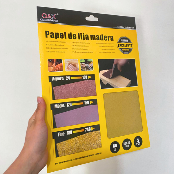 Papel De Lija Para Madera Grano Fino 23x28 Cm Pack De 5