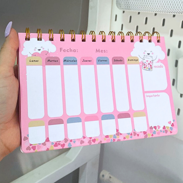 Planner Semanal Diseños Kawaii 50 Hojas + Lápiz Pasta Kawaii