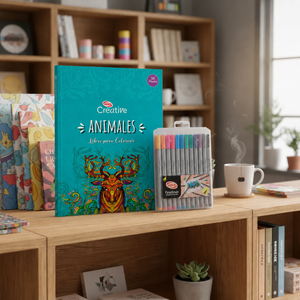 Libro Mándala Animales + 12 Lápices Fineliner Adix 0.4 Mm