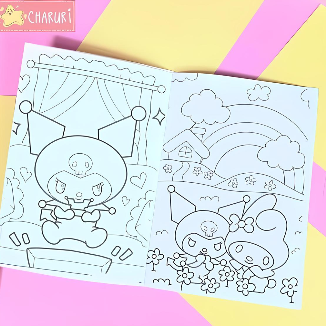 Libro Para Colorear De Kuromi + 24 Lápices De Cera Crayón