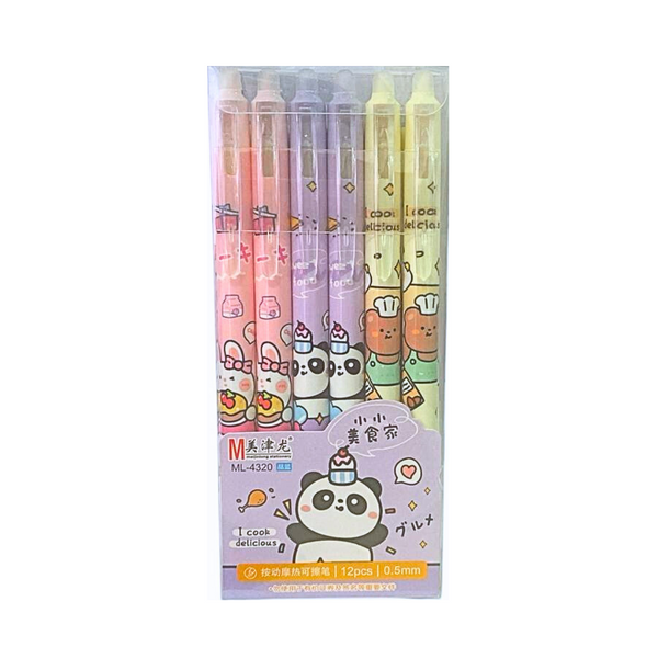Pack 12 Lápices Tinta Gel 100% Borrable Diseño Kawaii