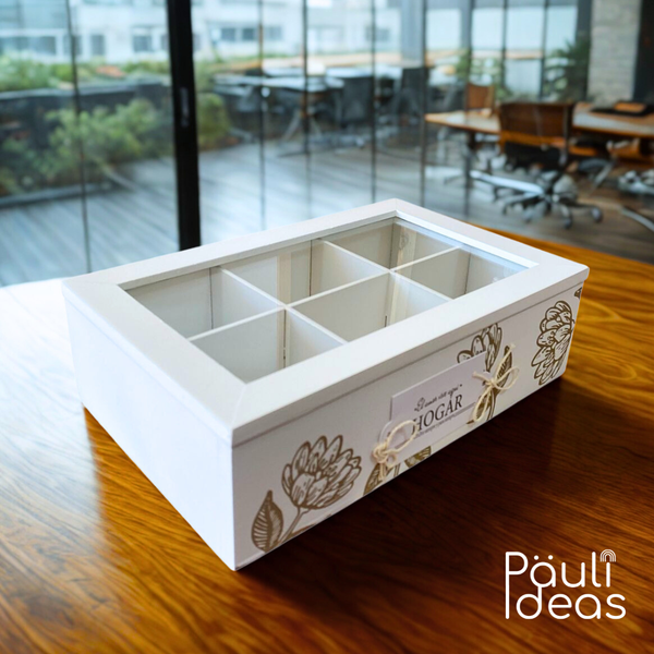 Caja Organizadora De Madera Para Té Con 6 Compartimientos
