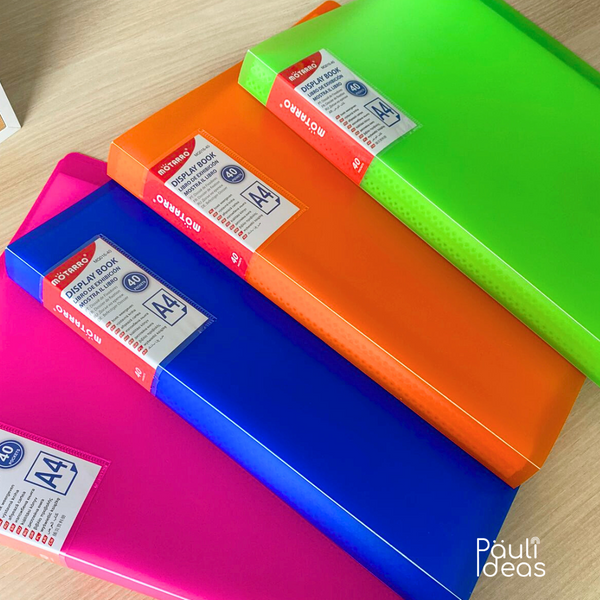 Carpeta Archivadora Color Neón 40 Fundas Transparentes A4
