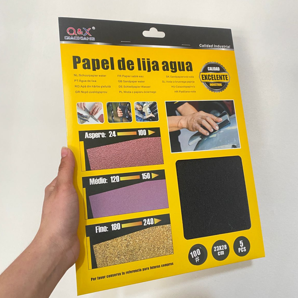 Papel De Lija Al Agua Grano Fino 23x28 Cm Pack De 5