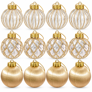 Bambalinas Navideñas Doradas Set 12 Esferas 8cm 3 Diseños