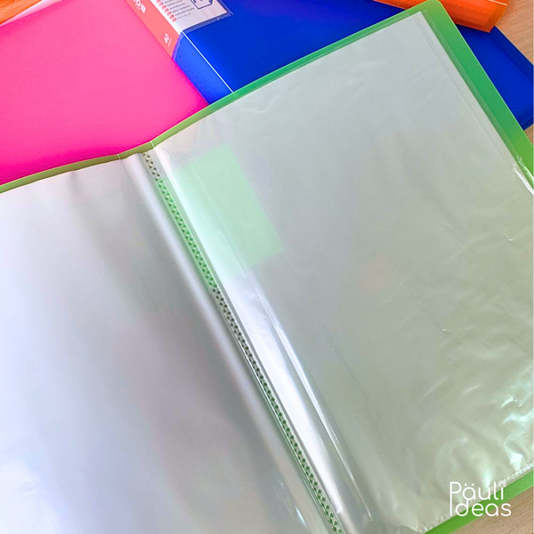 Carpeta Archivadora Color Neón 40 Fundas Transparentes A4