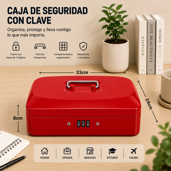 Caja Fuerte Dinero Metálica 33cm X 24cm Combinación Clave