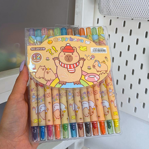 Croquera A4 Diseño Capybara + Set De Plumones Y Lápices Gel