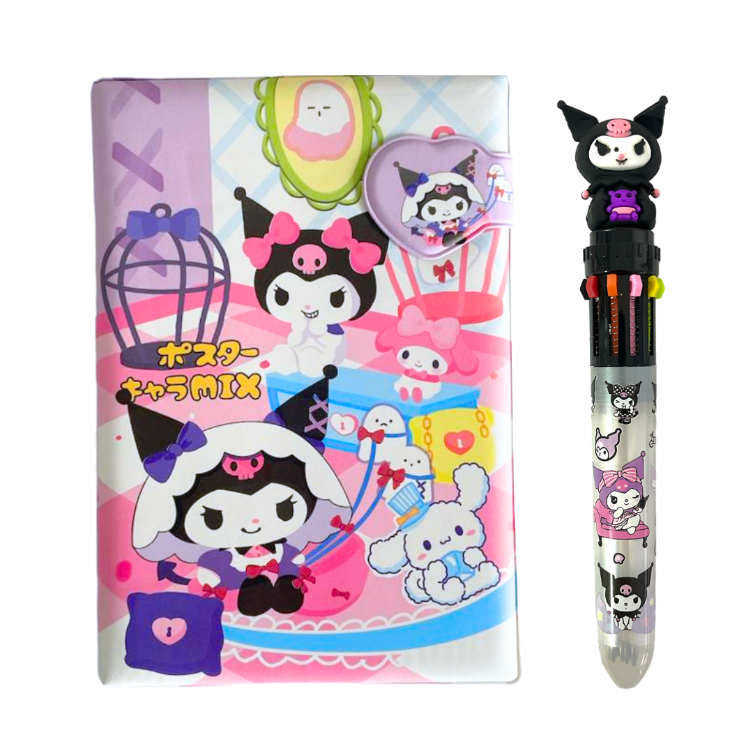 Set Agenda Libreta Kuromi + 1 Lápiz Multicolor Kawaii