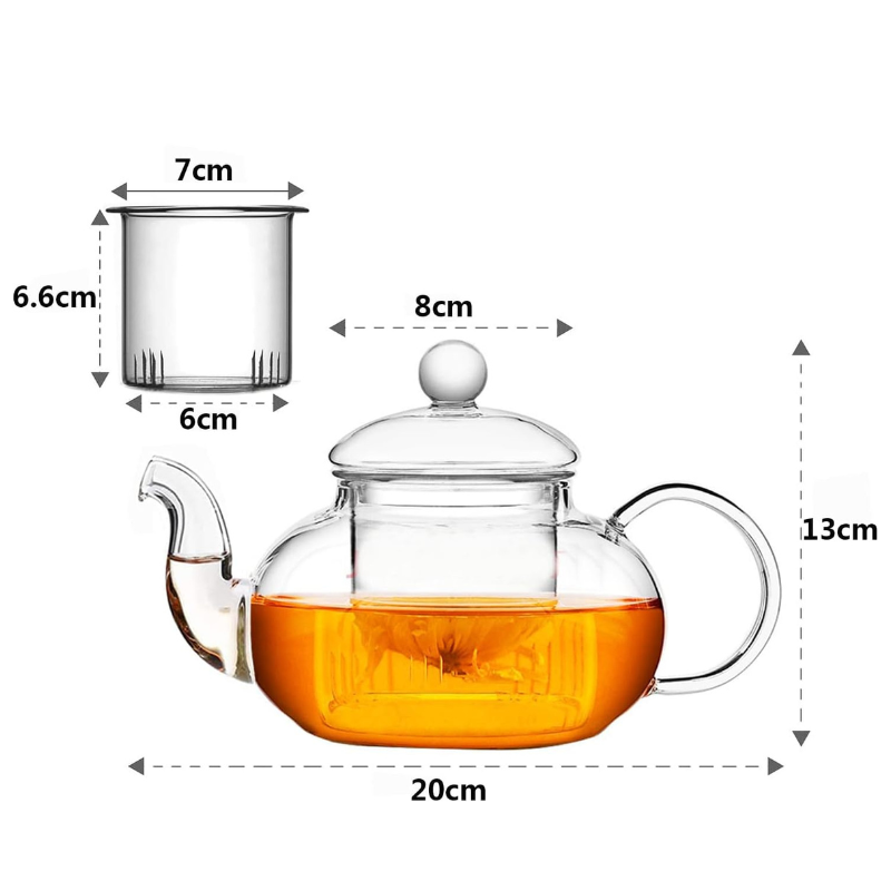 Tetera Borosilicato de Vidrio Transparente Con Infusor 600 ml