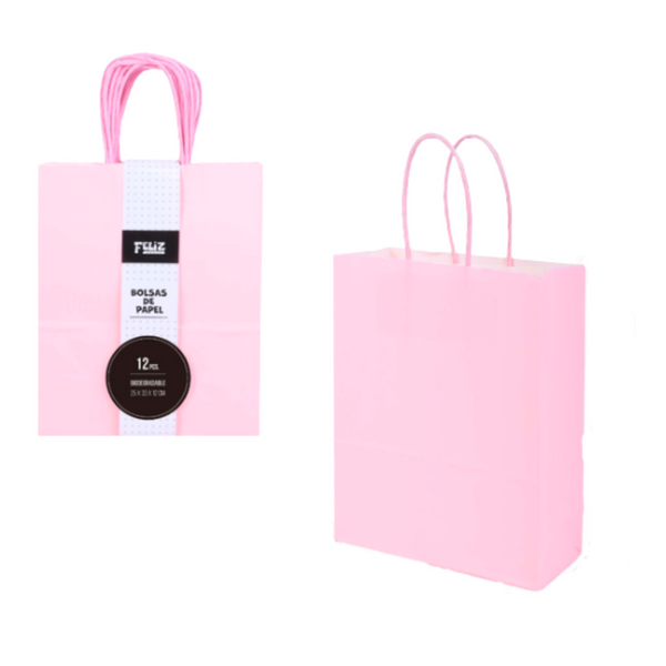 Bolsas De Papel Regalo Kraft Con Manilla Pack 12