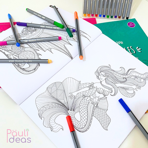 Libro De Mándalas + 12 Lápices Fineliner Adix 0.4 Mm Colores